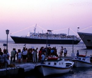 Passengers Waiting for the Tender in Mykanos to Return to the Ship